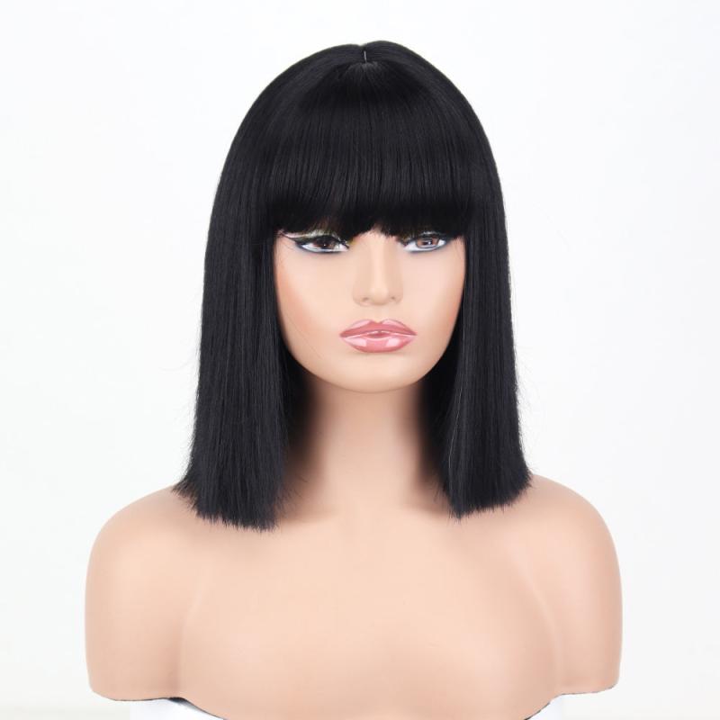 Straight Bob Hair Wigs With Bangs Synthetic Shoulder Length Hair Wigs