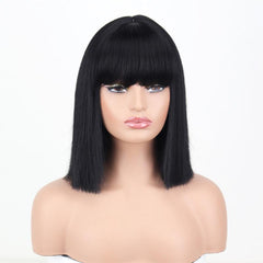 Straight Bob Hair Wigs With Bangs Synthetic Shoulder Length Hair Wigs