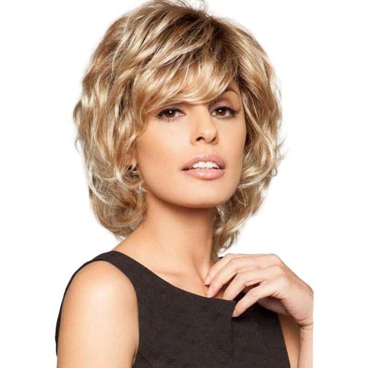 Short Blonde Pixie Cut Wig Synthetic Hair Natural Wavy Replacement with Bangs