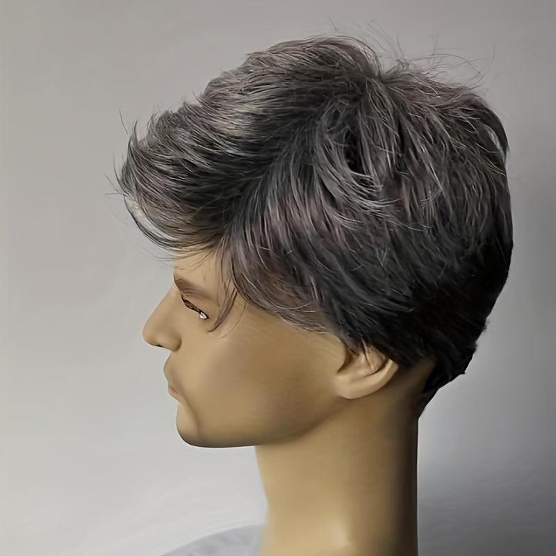 Men's Synthetic Gray Short Wig with Bangs