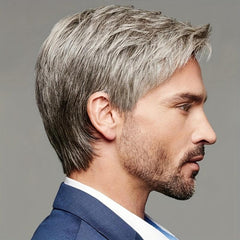 Men's Synthetic Gray Short Wig with Bangs