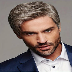 Men's Synthetic Gray Short Wig with Bangs
