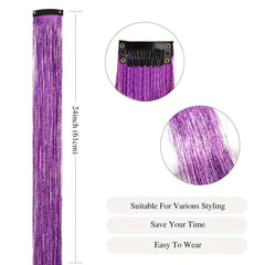 2pcs Y2K Tinsel Hair Extension 10 Colors Glitter Rainbow Synthetic Hair