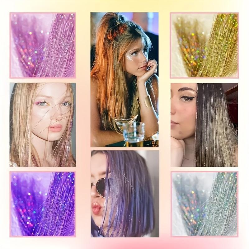 2pcs Y2K Tinsel Hair Extension 10 Colors Glitter Rainbow Synthetic Hair