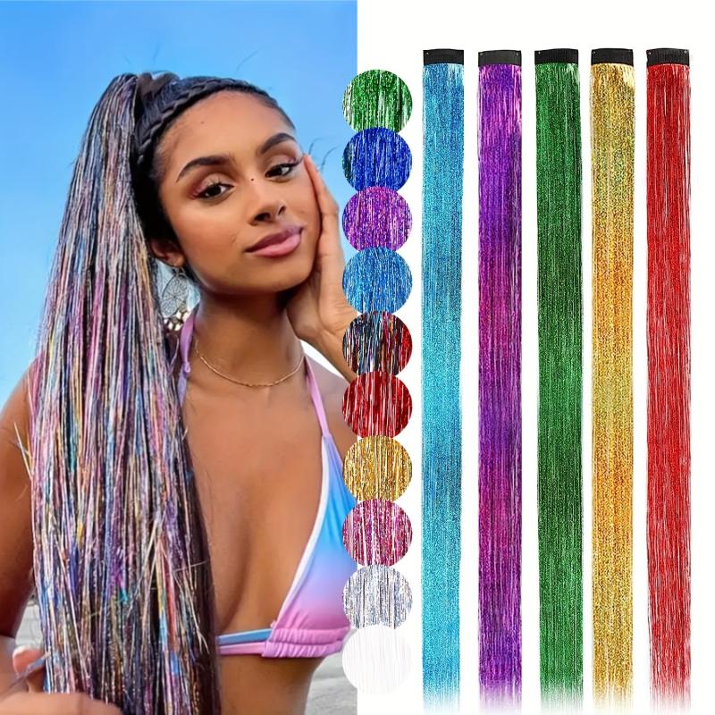 2pcs Y2K Tinsel Hair Extension 10 Colors Glitter Rainbow Synthetic Hair