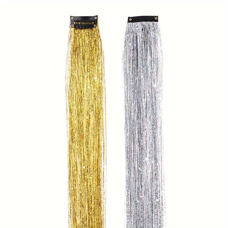 2pcs Y2K Tinsel Hair Extension 10 Colors Glitter Rainbow Synthetic Hair