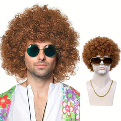 Brown Afro Kinky Curly Hair Wigs For Men