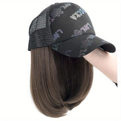 Short Hair Wigs With Peaked Cap Hat For Women - Synthetic Hair - Daily Use