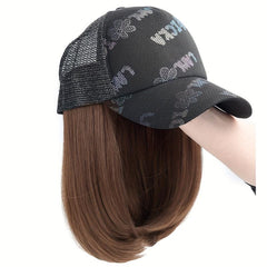 Short Hair Wigs With Peaked Cap Hat For Women - Synthetic Hair - Daily Use