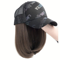 Short Hair Wigs With Peaked Cap Hat For Women - Synthetic Hair - Daily Use