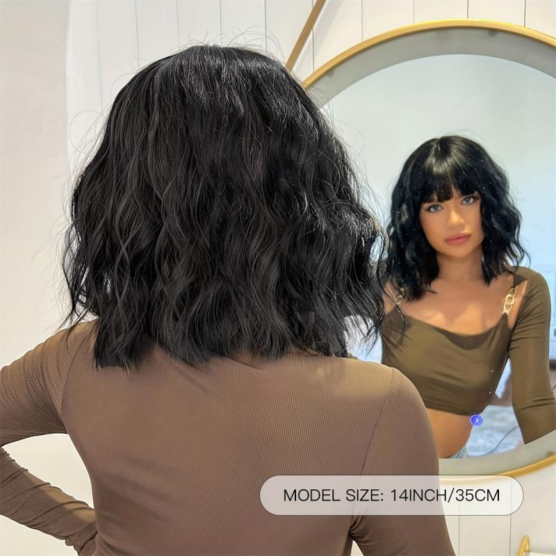 Short Curly Bob Cut Wig With Bangs Synthetic Wig Heat Resistant