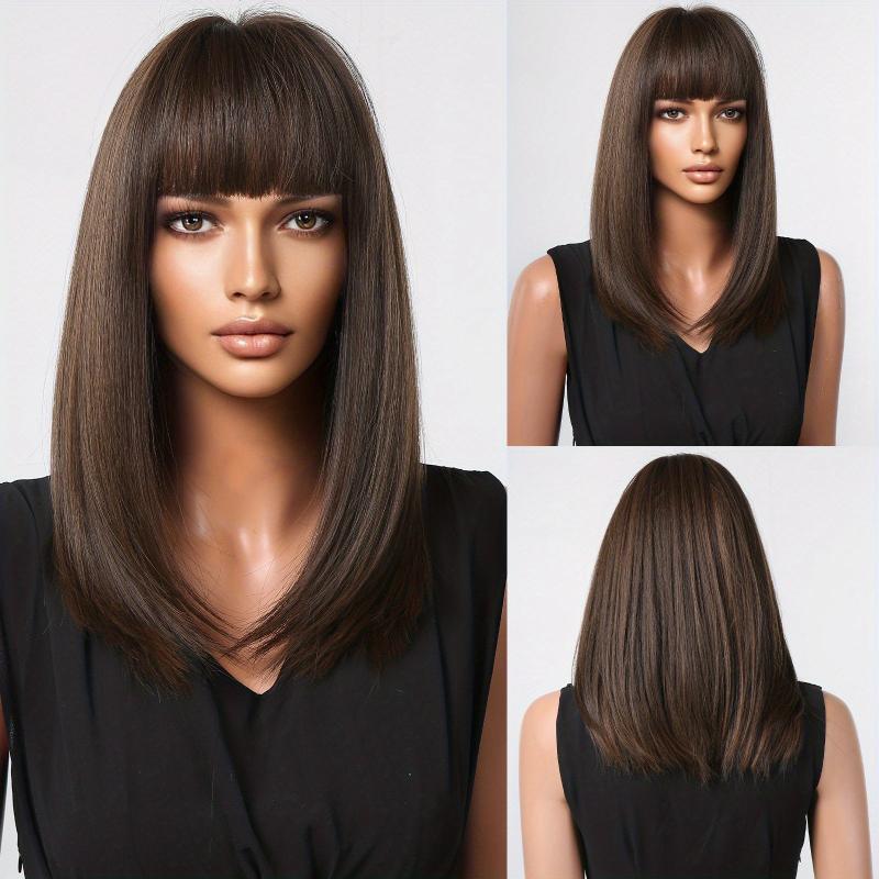 Long Straight Blonde Highlight Synthetic Wig for Daily Use