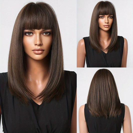 Long Straight Blonde Highlight Synthetic Wig for Daily Use