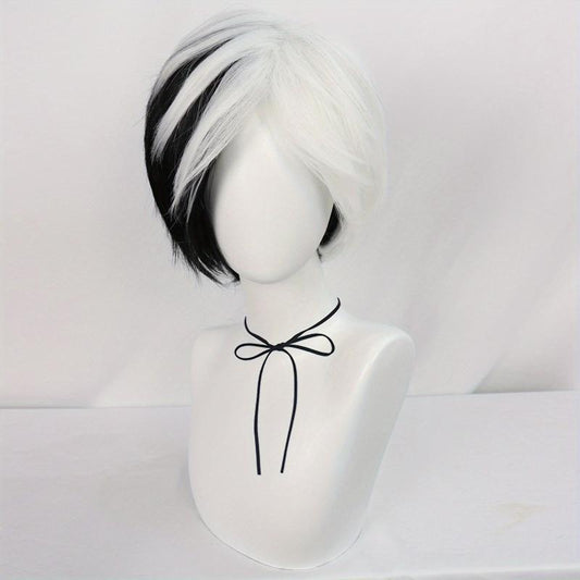 Half Half Straight Hair Cosplay Wigs Synthetic Fiber Anime Wigs & Wig Cap