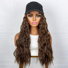 Baseball Cap With Long Wavy Hair Wig Attached