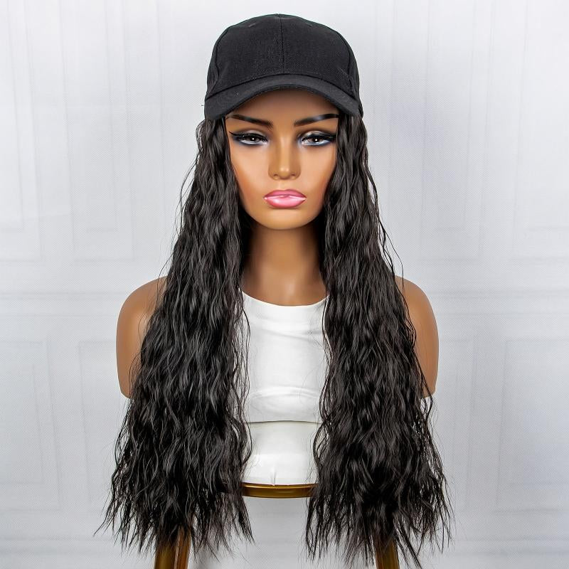 Baseball Cap With Long Wavy Hair Wig Attached