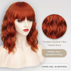 Short Shoulder Length Bob Curly Synthetic Wig with Bangs