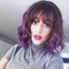 Short Shoulder Length Bob Curly Synthetic Wig with Bangs