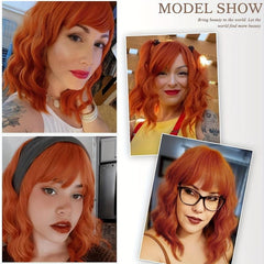 Short Shoulder Length Bob Curly Synthetic Wig with Bangs