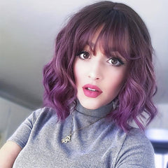 Short Shoulder Length Bob Curly Synthetic Wig with Bangs