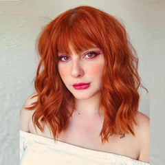 Short Shoulder Length Bob Curly Synthetic Wig with Bangs