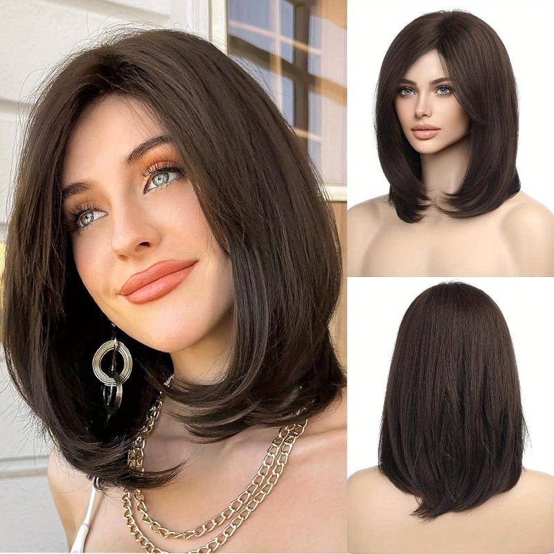 Blonde Brown Short Bob Wigs Curly Wavy Hair Wig Heat Resistant Synthetic Natural