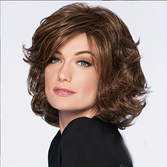 Women's Brown Short Bob Wig Edge Lace Natural Looking Synthetic Hair