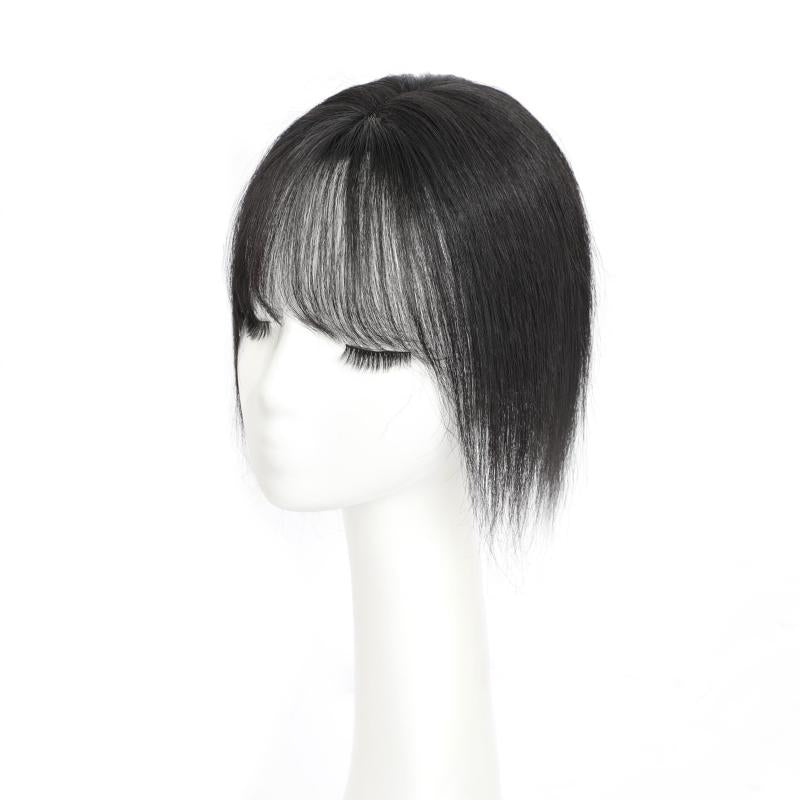 Human Hair Topper With Bangs Clip In Overhead Bangs Natural Hair Fringe