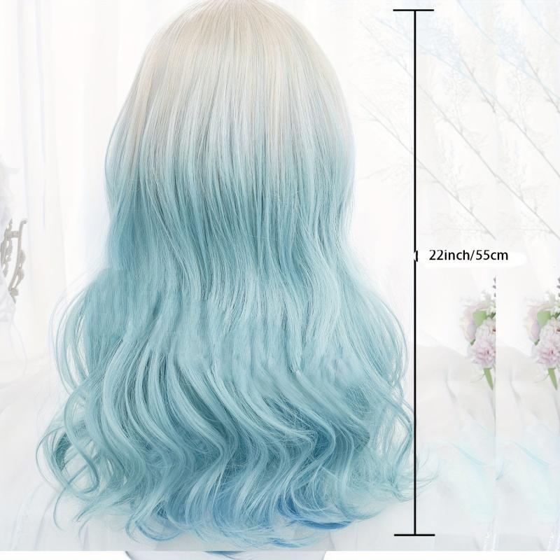 Long Straight Blonde Pink Wig with Ponytail Bangs