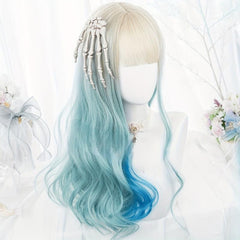 Long Straight Blonde Pink Wig with Ponytail Bangs