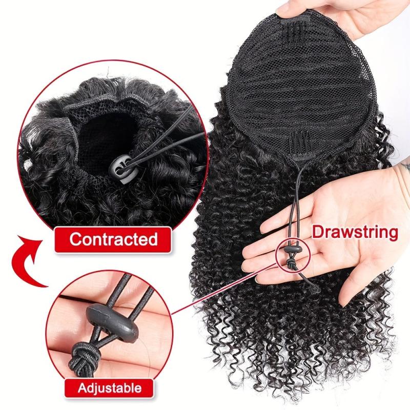 Kinky Curly Human Hair Clip In Ponytail Extension