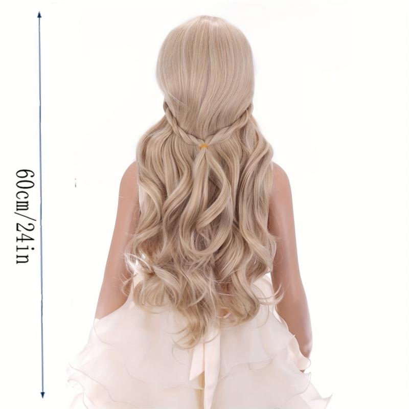 Brown Long Curly Wig With Braids Synthetic Wig With Bangs
