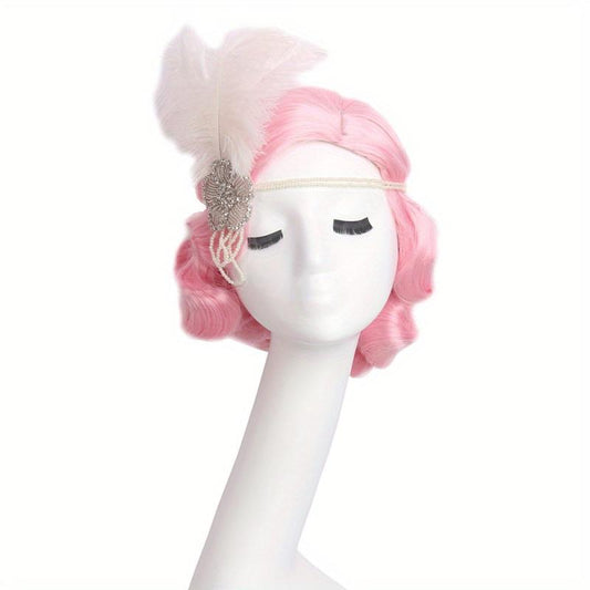 Pink Finger Wave Bob Wig Short Curly Halloween Cosplay Party Wig