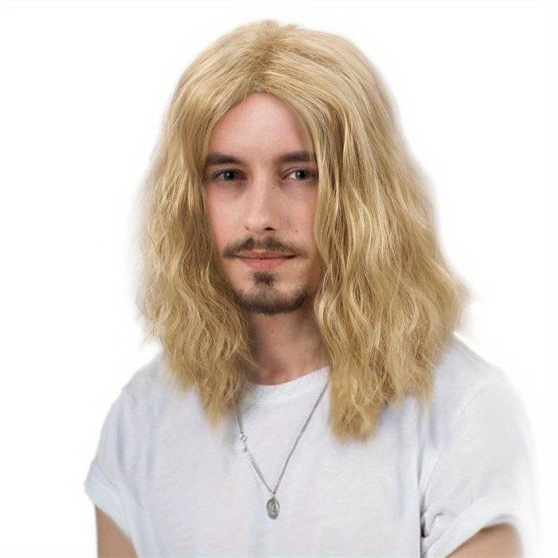 Men's Shoulder Length Curly Hair Wig Handsome Corn Perm European American Fiber