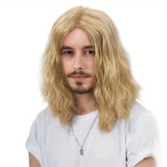Men's Shoulder Length Curly Hair Wig Handsome Corn Perm European American Fiber