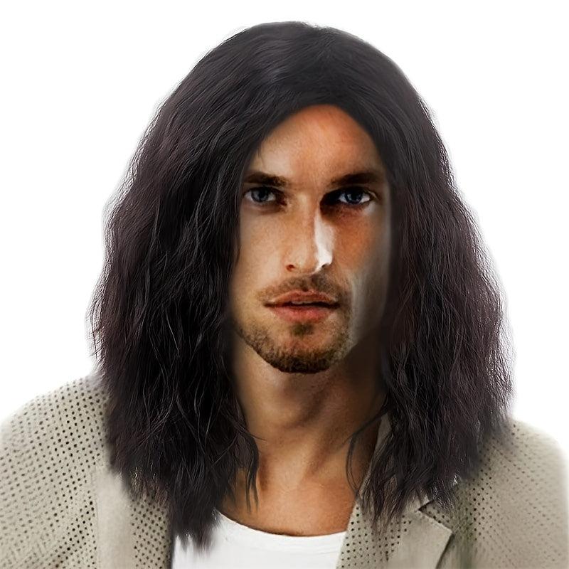 Men's Shoulder Length Curly Hair Wig Handsome Corn Perm European American Fiber