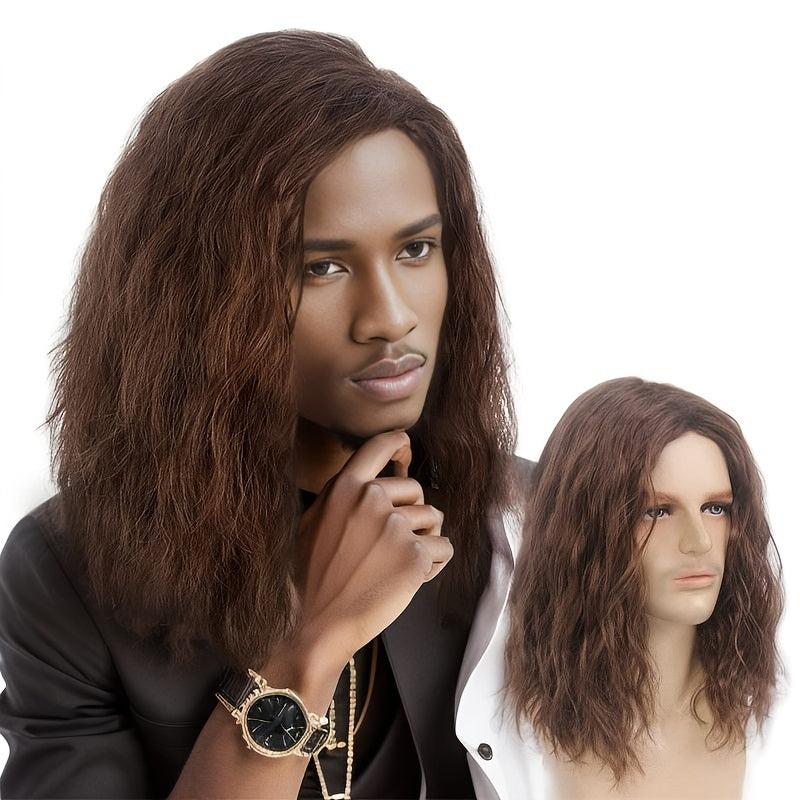 Men's Shoulder Length Curly Hair Wig Handsome Corn Perm European American Fiber