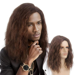 Men's Shoulder Length Curly Hair Wig Handsome Corn Perm European American Fiber