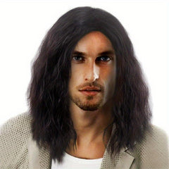 Men's Shoulder Length Curly Hair Wig Handsome Corn Perm European American Fiber