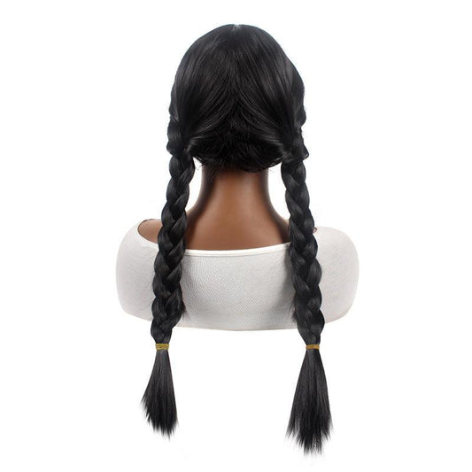 28cm Long Double Braid Cosplay Wig with Bangs for Women