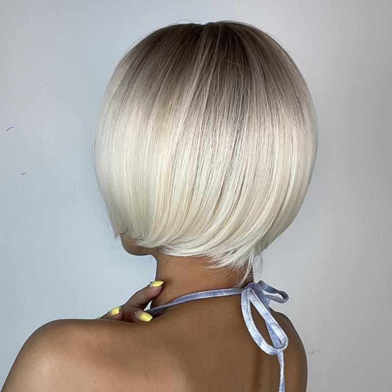 12 Inch Ombre Blonde Short Straight BOB Synthetic Wig For Ladies