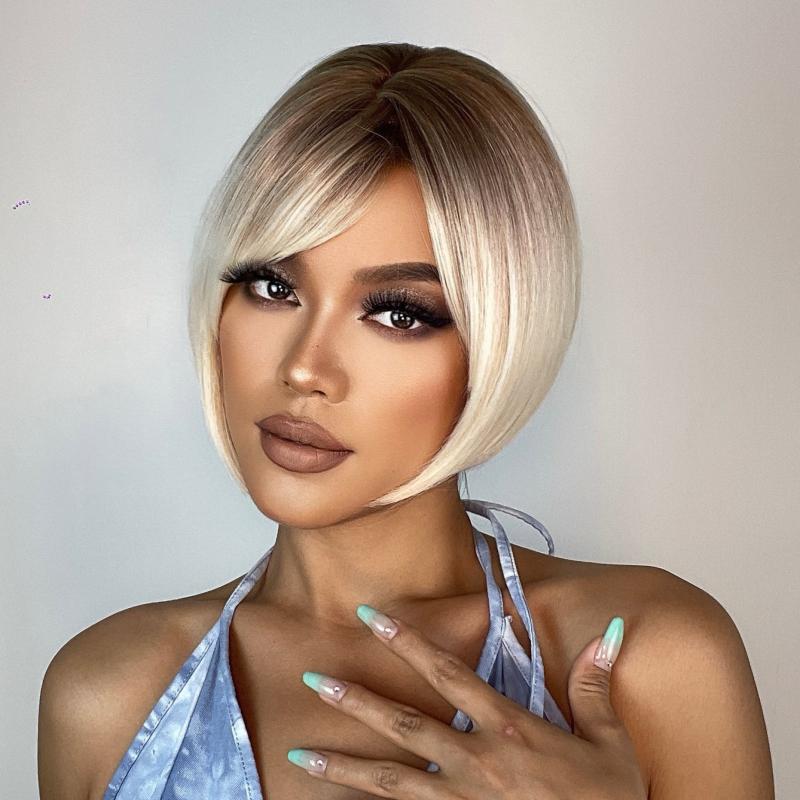 12 Inch Ombre Blonde Short Straight BOB Synthetic Wig For Ladies