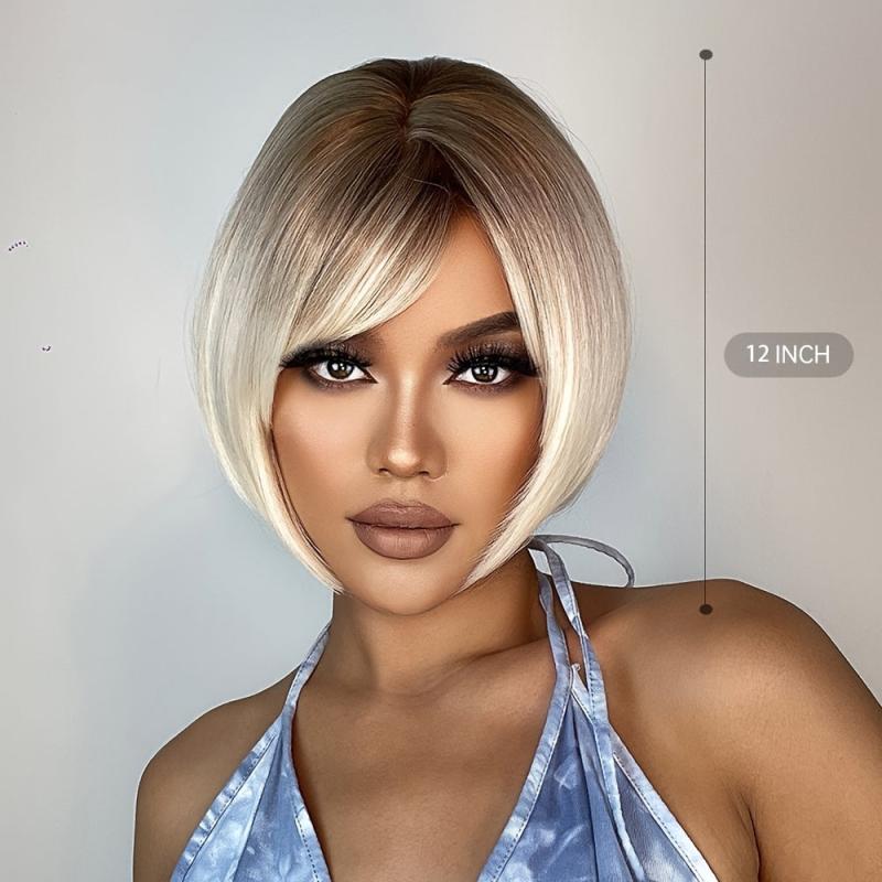 12 Inch Ombre Blonde Short Straight BOB Synthetic Wig For Ladies