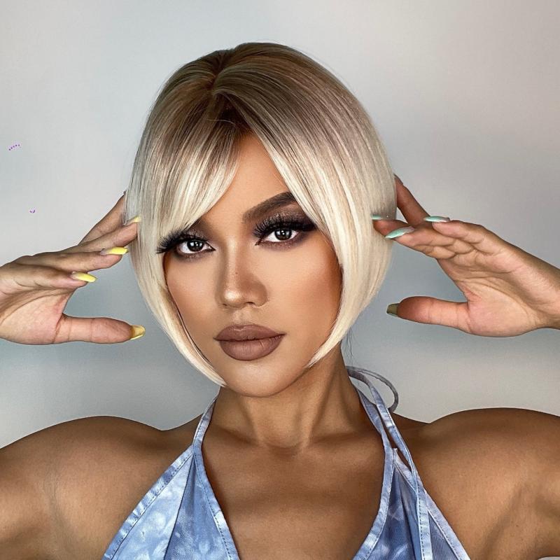 12 Inch Ombre Blonde Short Straight BOB Synthetic Wig For Ladies