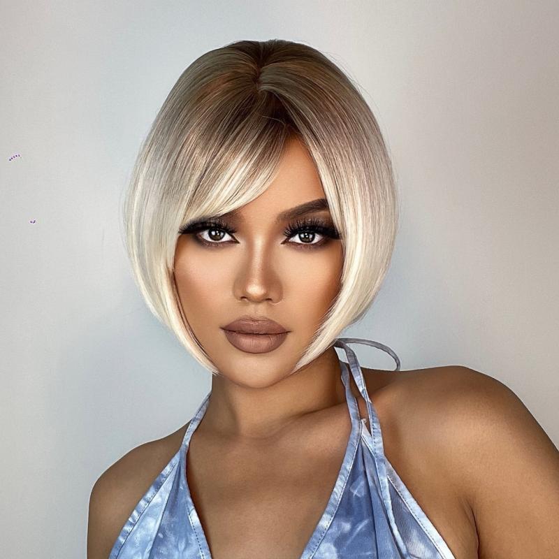 12 Inch Ombre Blonde Short Straight BOB Synthetic Wig For Ladies