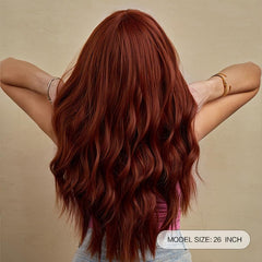 Long Wavy Wig With Bangs Red Brown