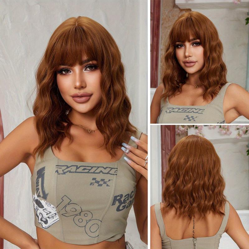 Medium Wave Wigs Synthetic Hair Wig With Bangs Heat Resistant Fiber