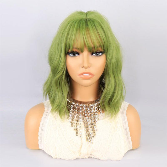 Green Wavy Hair Wig with Bangs for All Occasions