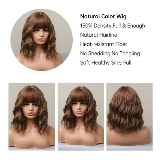 35 56 Cm Daily Use Brown Short Curly Synthetic Wig For Women