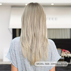 Ombre Straight Wig Layered Hair Dark Roots Middle Part Synthetic Wig